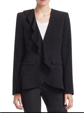 Cinq à Sept Lanier Ruffle Blazer Black Size 2 Cascading Asymmetrical Jacket EUC
